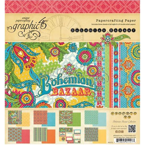 Graphic 45 Papel de Scrapbooking Bohemian Bazaar 20x20cm