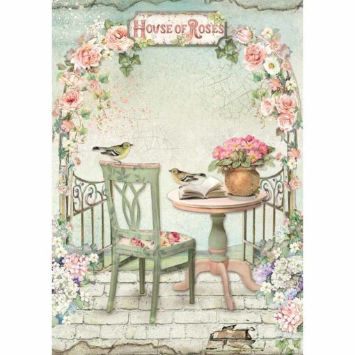 Stamperia Papel Arroz A4 House of Roses - Gazebo