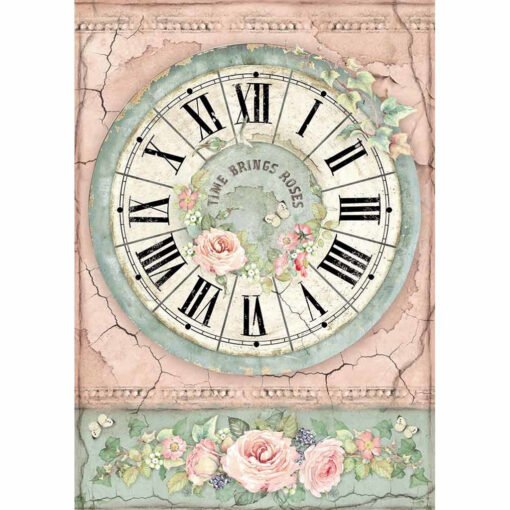 Stamperia Papel Arroz A4 House of Roses - Clock