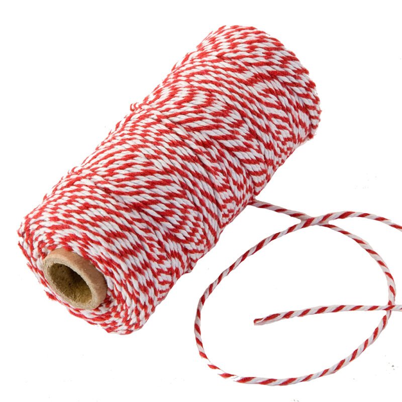 Cordão de Algodão Trançado Vermelho e Branco