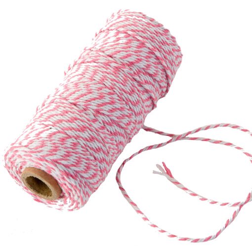 Cordão de Algodão Trançado Rosa e Branco