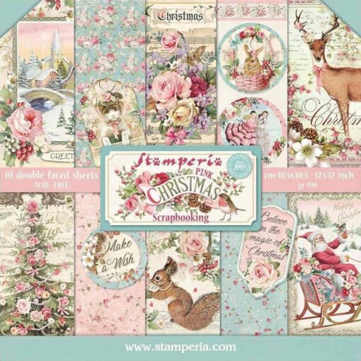 Stamperia Papel de Scrapbooking Pink Christmas 30x30cm