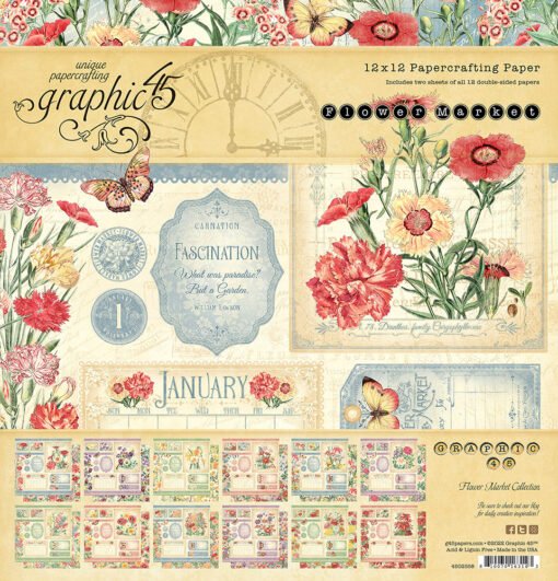 Graphic 45 Papel de Scrapbooking Flower Market 30x30cm