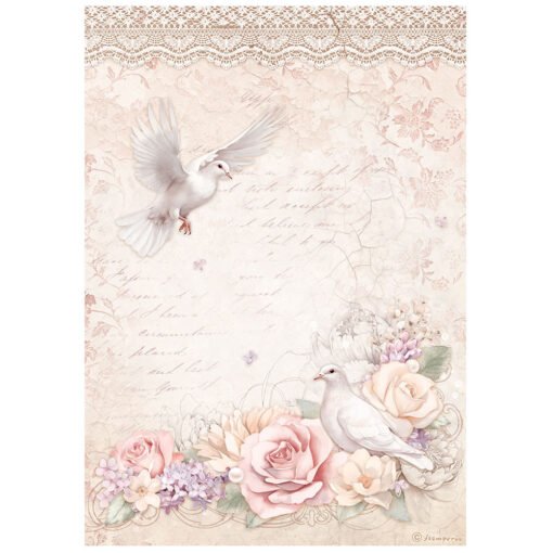 Stamperia Papel Arroz A4 Romance Forever - Doves