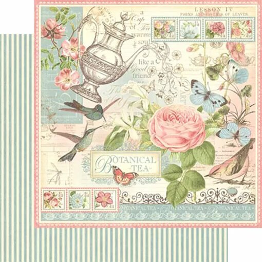 Folha de Papel de Scrapbooking Botanical Tea 20x20cm